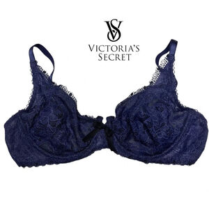 Victoria’s Secret Navy Blue Floral Lace Unlined Full Coverage Underwire Bra, 34C